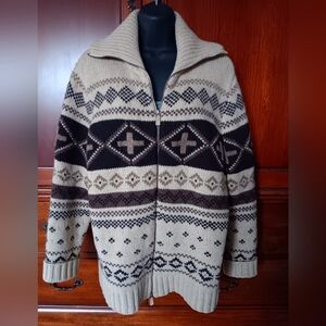 Ralph Lauren Beige and Brown Fair Isle Zip Sweater